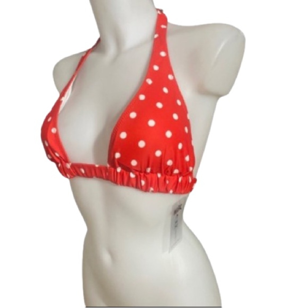 JFAN Red & White Polka Dot Halter Tie Bikini Top NWT XL